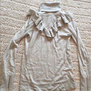 J Crew Tippi Ruffle Turtleneck Sweater- Gray